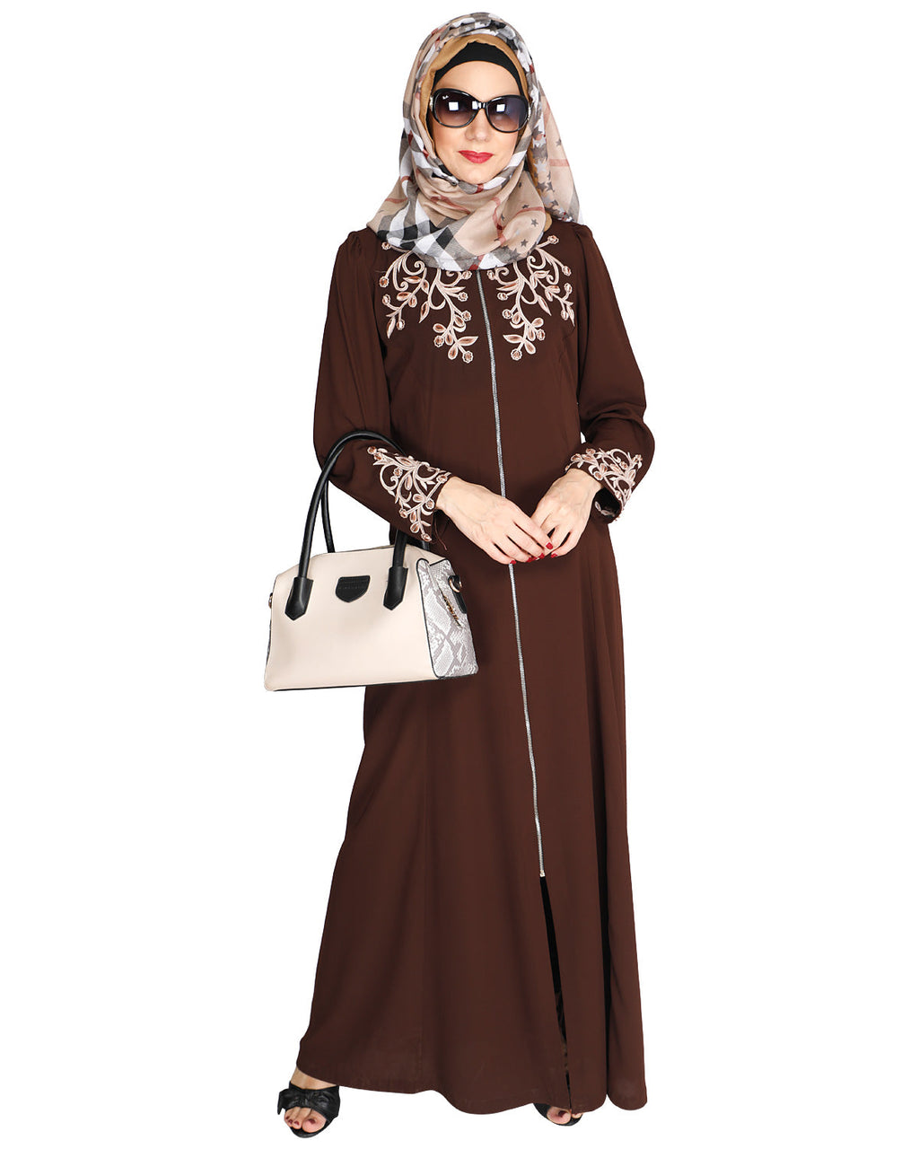 Feather Shot Abaya Coffee Brown