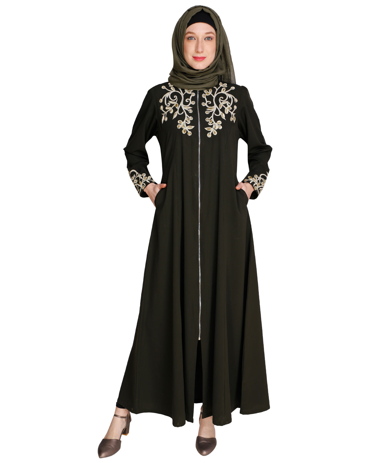 Feather Shot Abaya Dark Olive