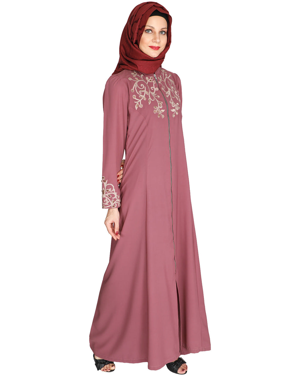 Feather Shot Abaya Onion Pink