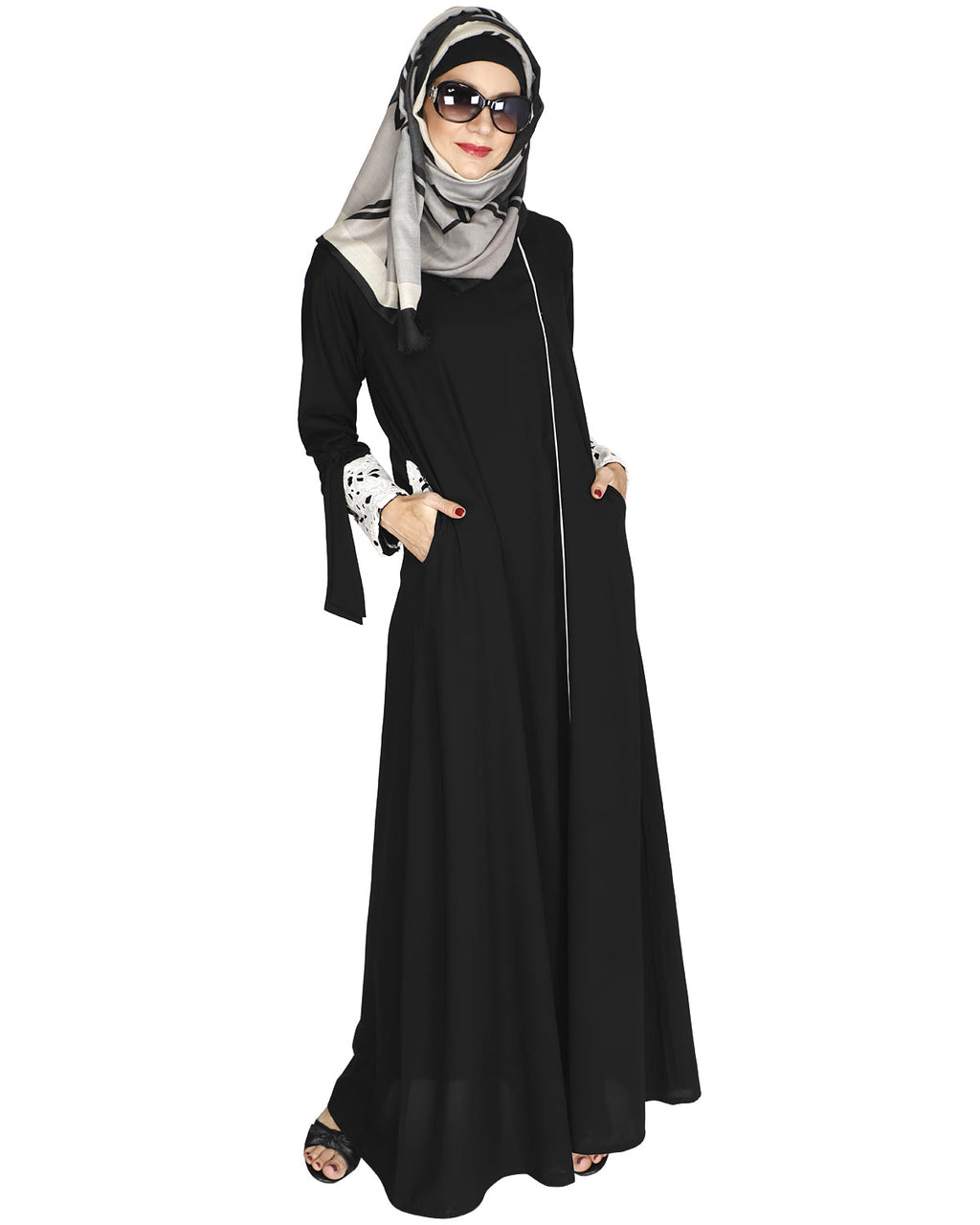 Lace & Bow Detailed Abaya Black