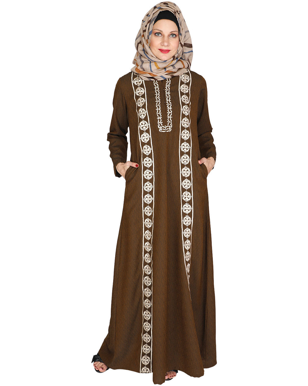 Descent Chikan Abaya Brown