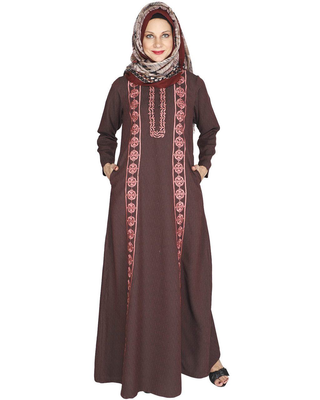 Descent Chikan Abaya Onion Pink
