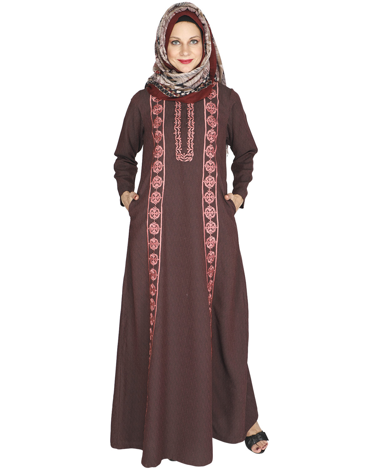 Descent Chikan Abaya Onion Pink