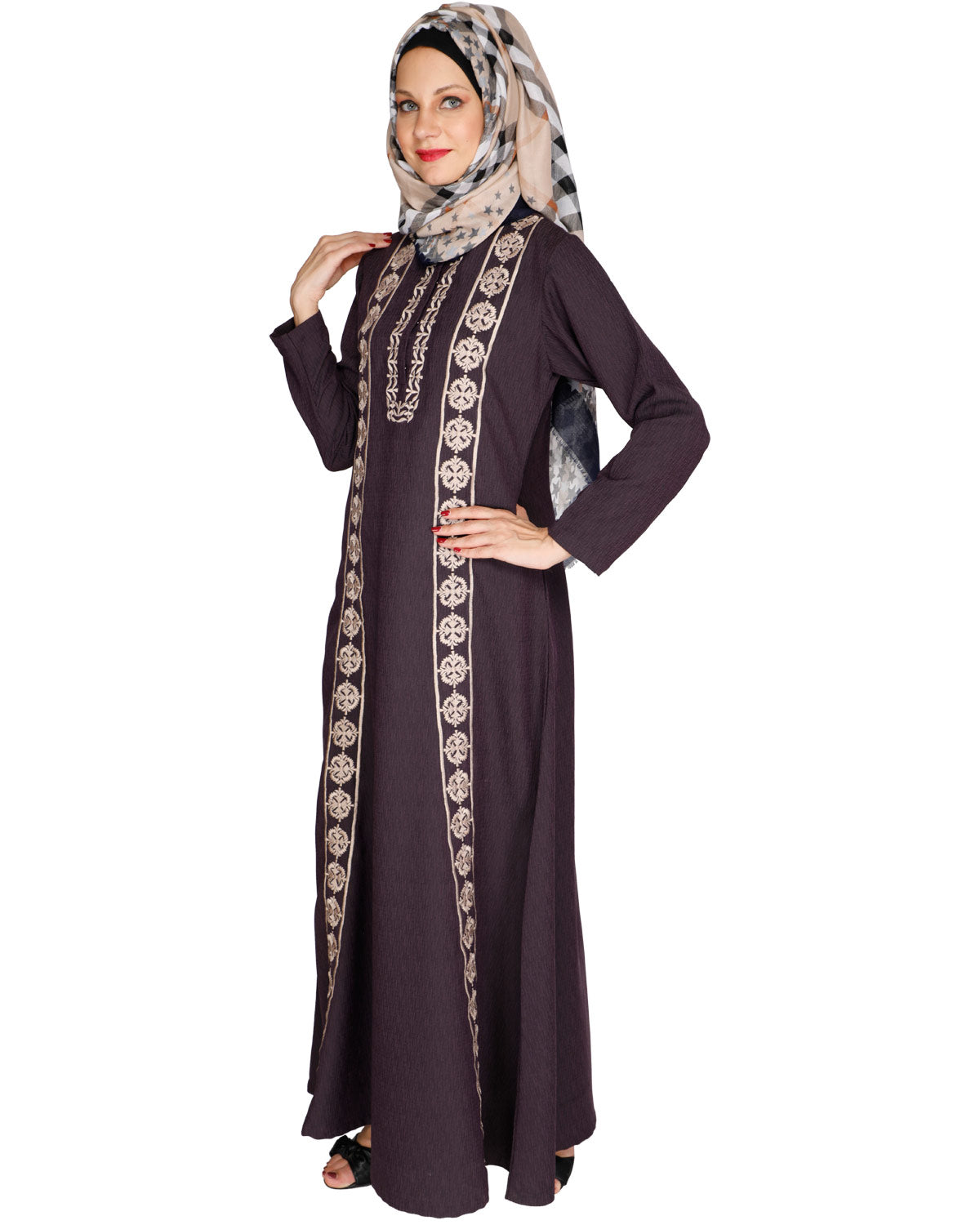 Descent Chikan Abaya Purple