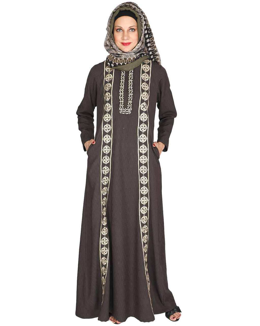 Descent Chikan Abaya Umber Brown