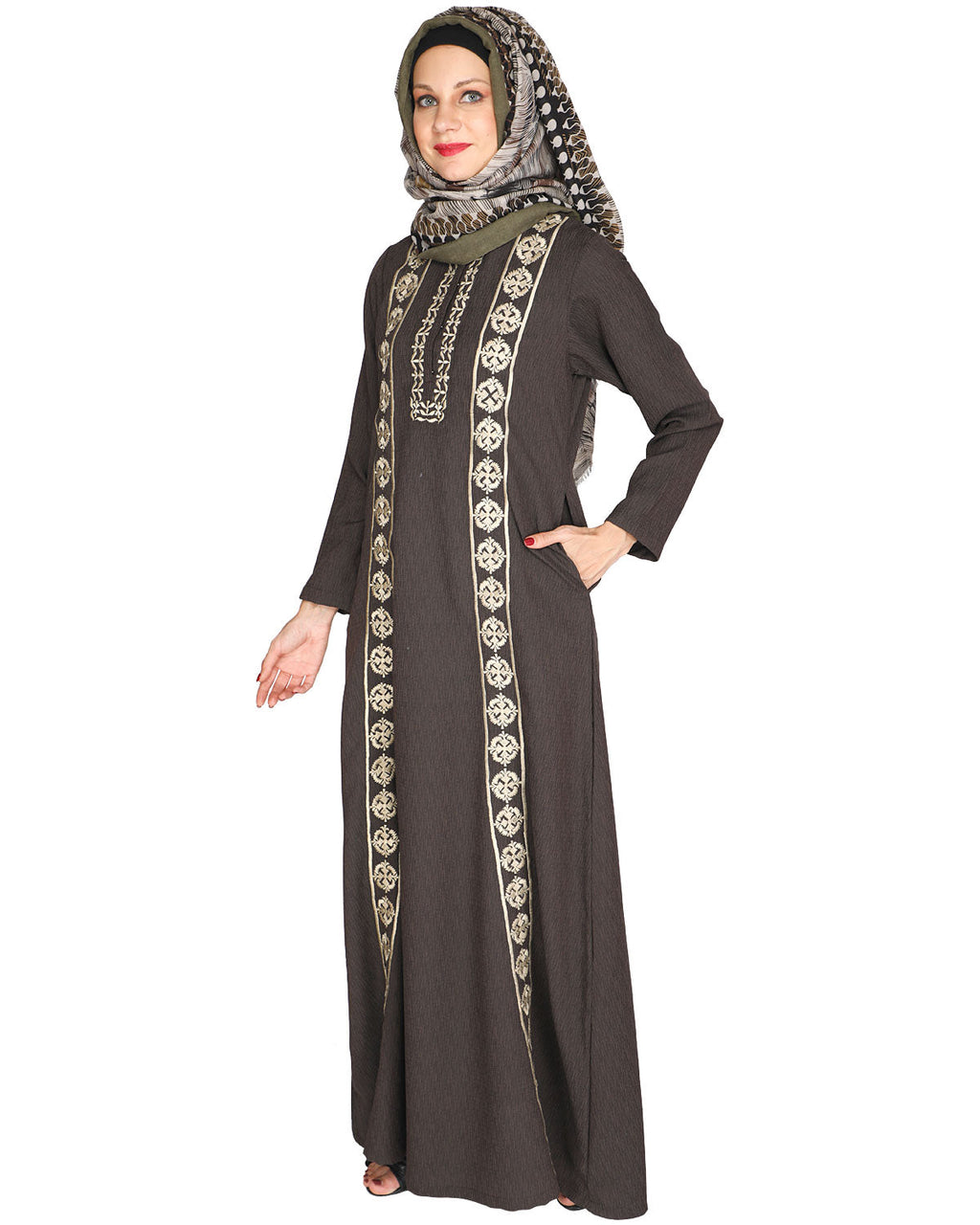 Descent Chikan Abaya Umber Brown