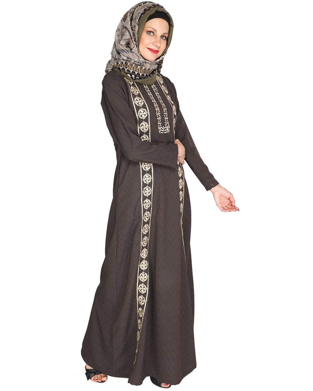 Descent Chikan Abaya Umber Brown