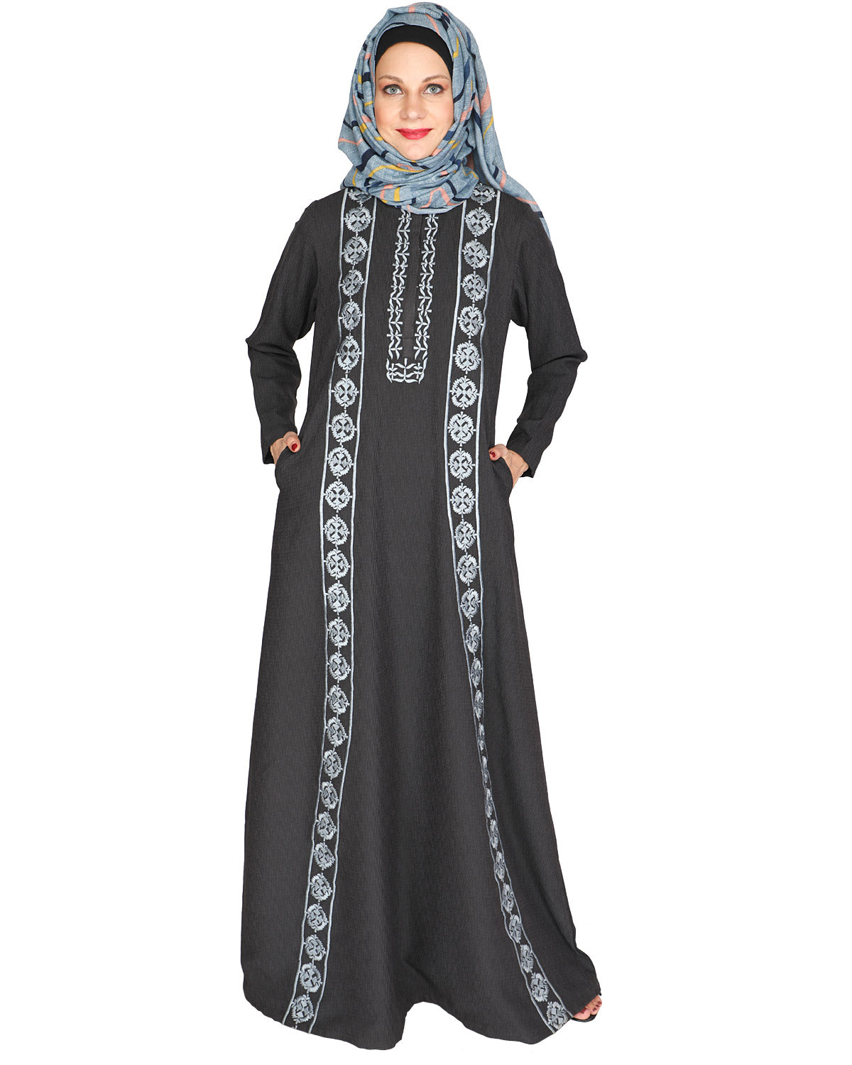 Descent Chikan Abaya Dark Grey