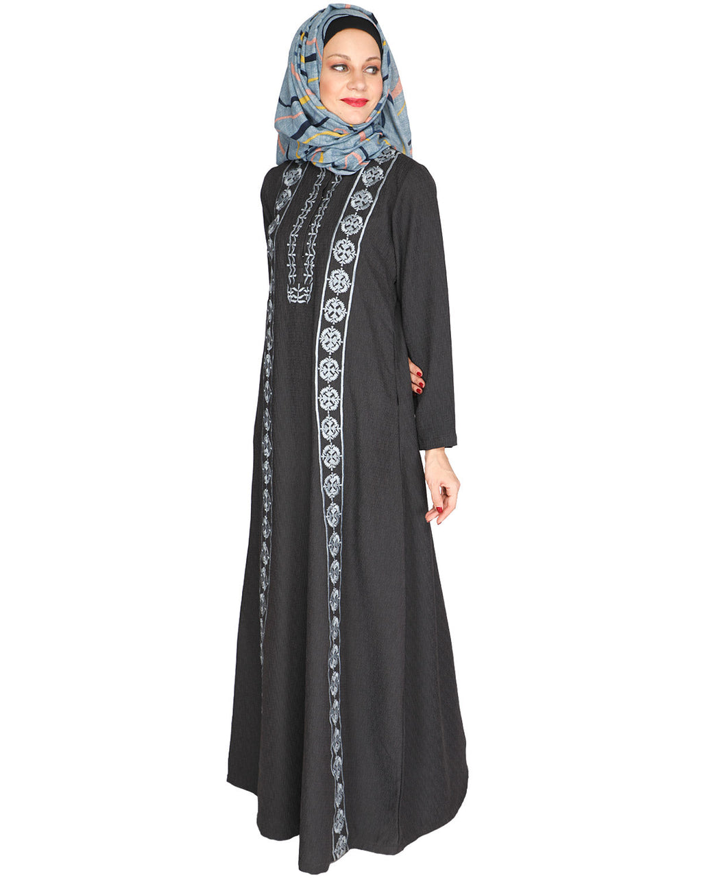 Descent Chikan Abaya Dark Grey