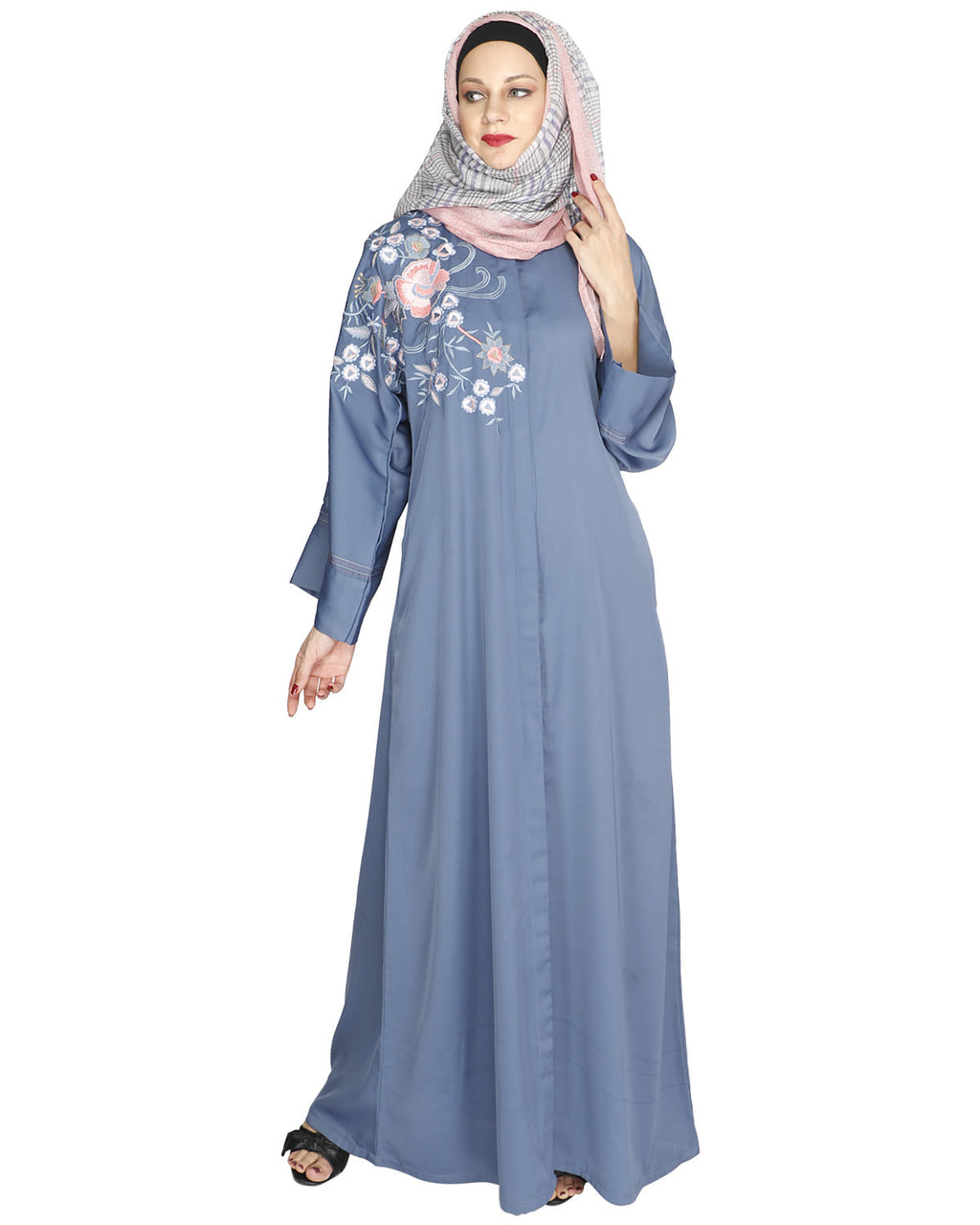 Daisy Drill Abaya Bluish Grey