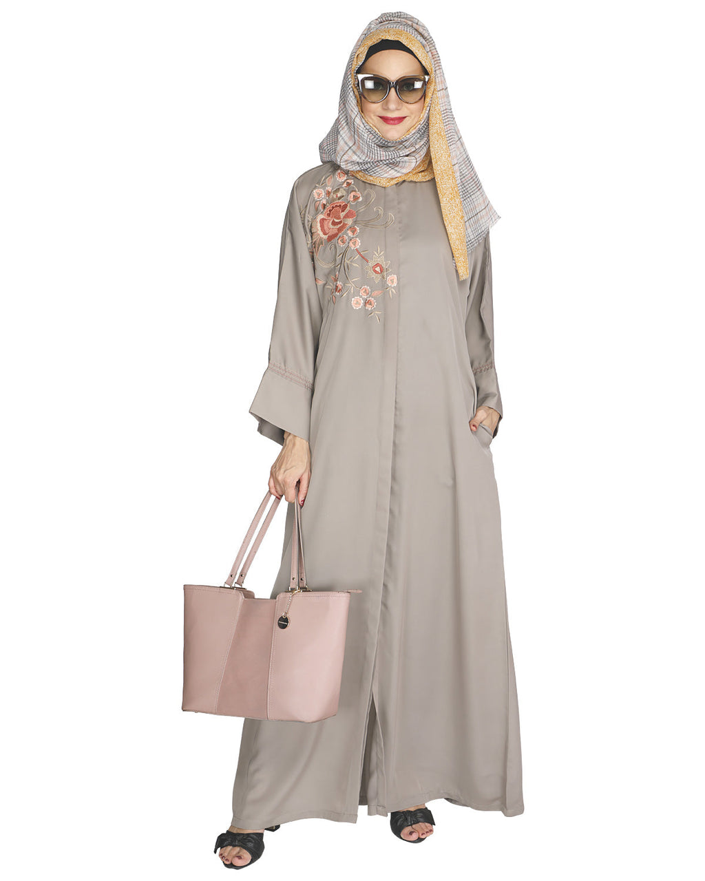Daisy Drill Abaya Grey