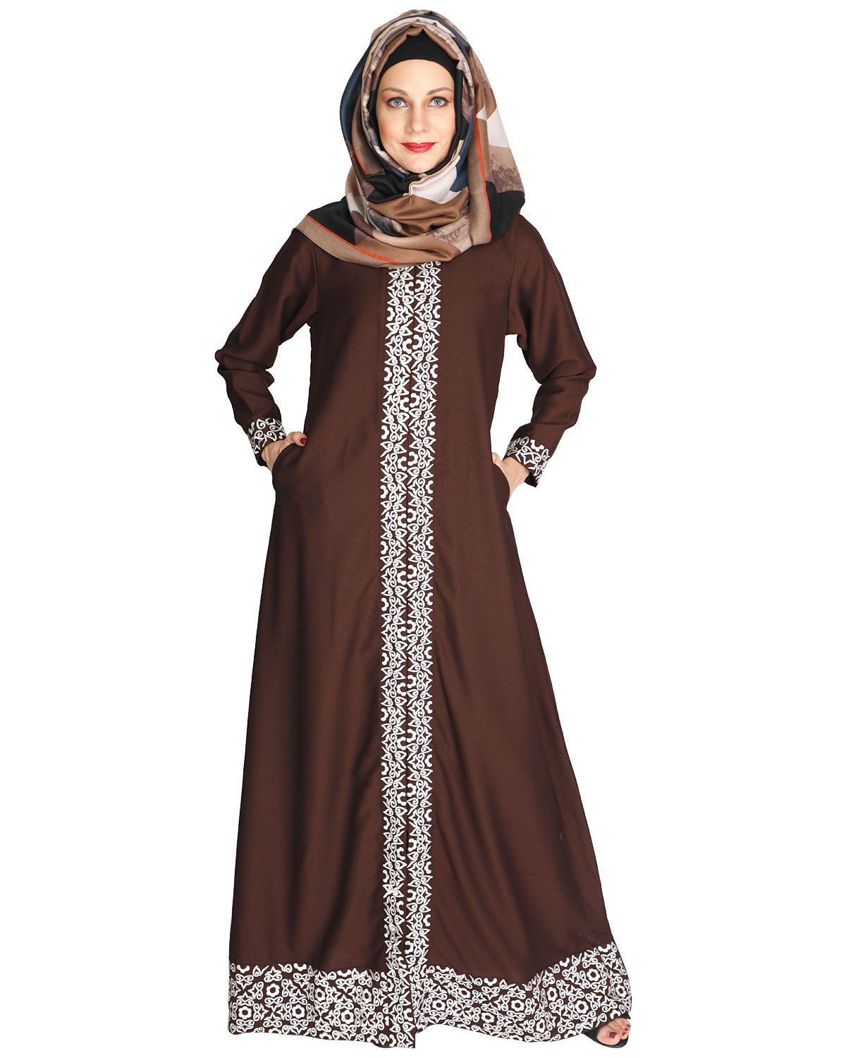 Mushroom embroidered Abaya Brown