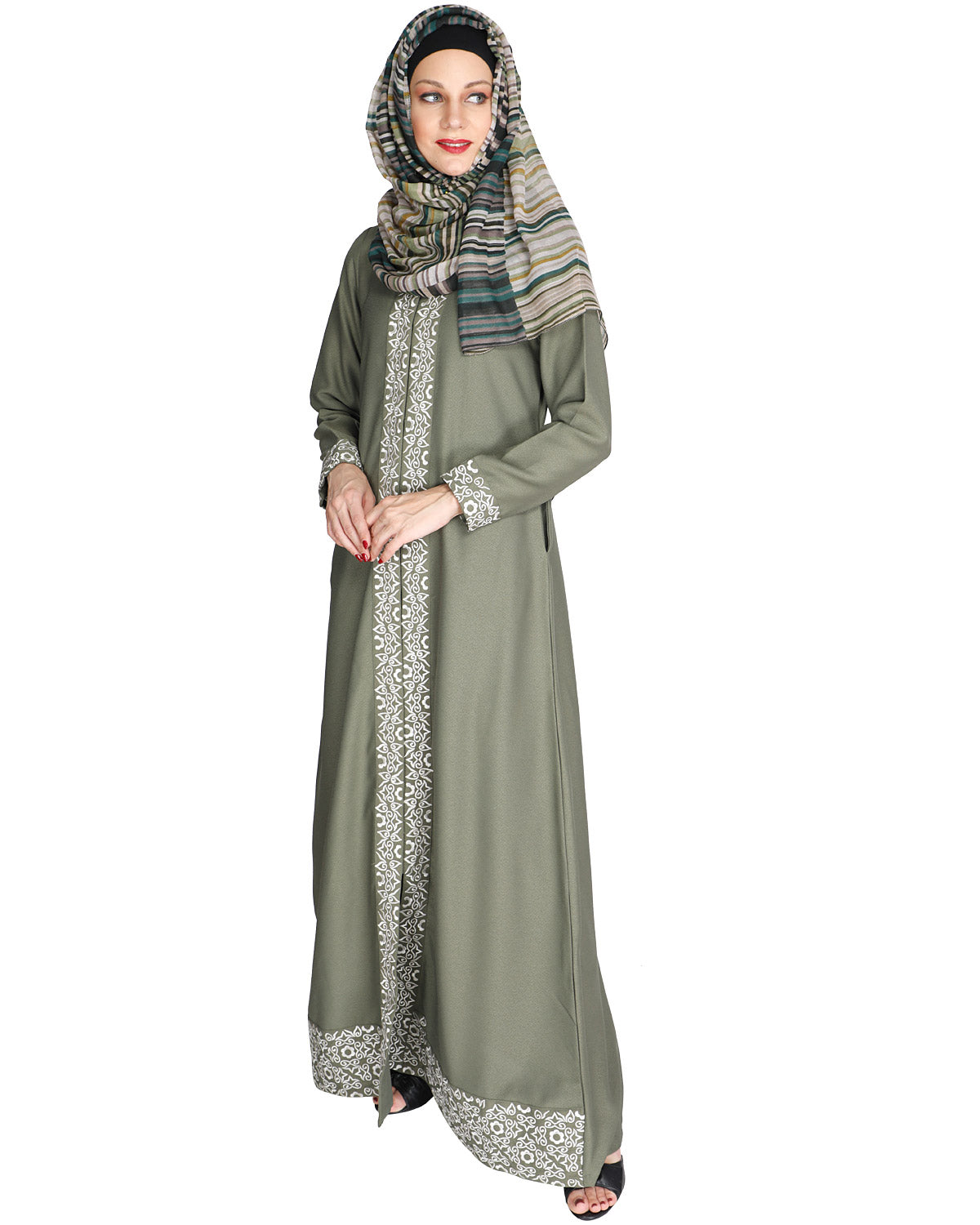 Mushroom embroidered Abaya Dead Mint