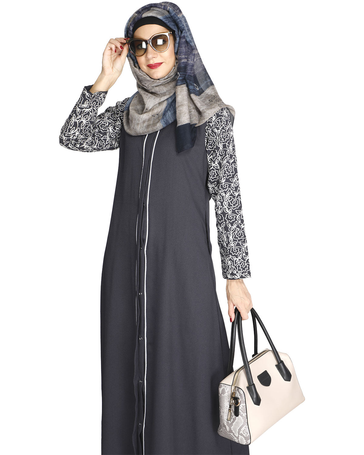 Role Down Abaya Grey