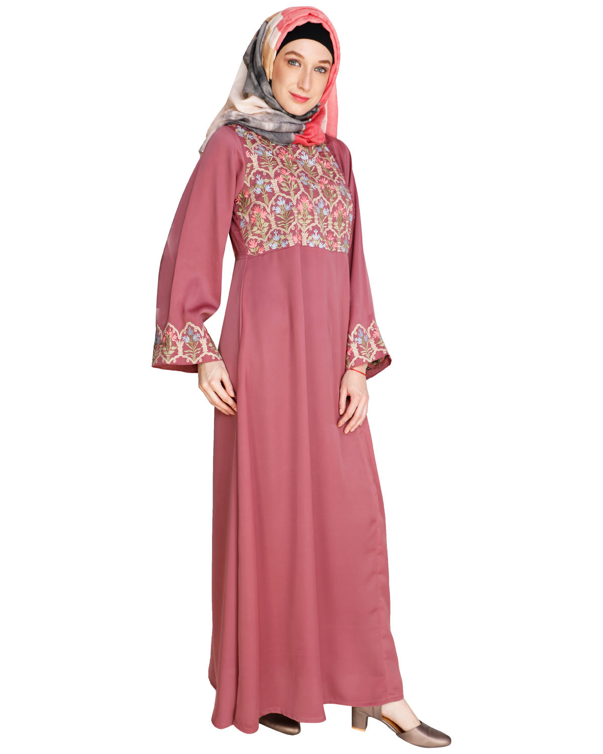 Majorelle Floral Pleated Abaya Onion Pink