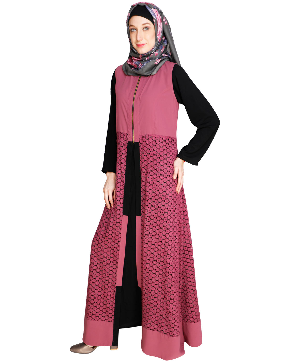 Lace Jacket Abaya Black