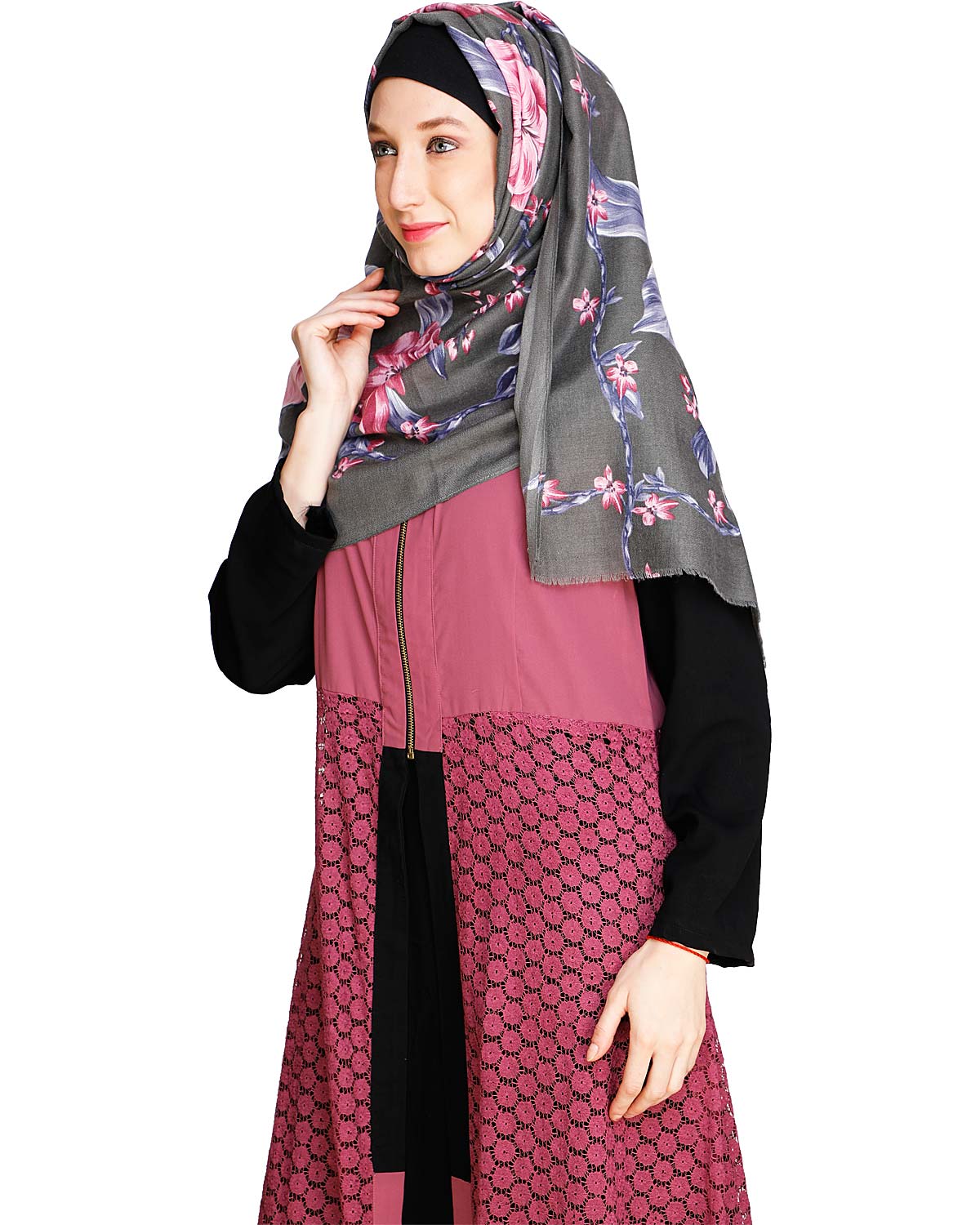 Lace Jacket Abaya Black