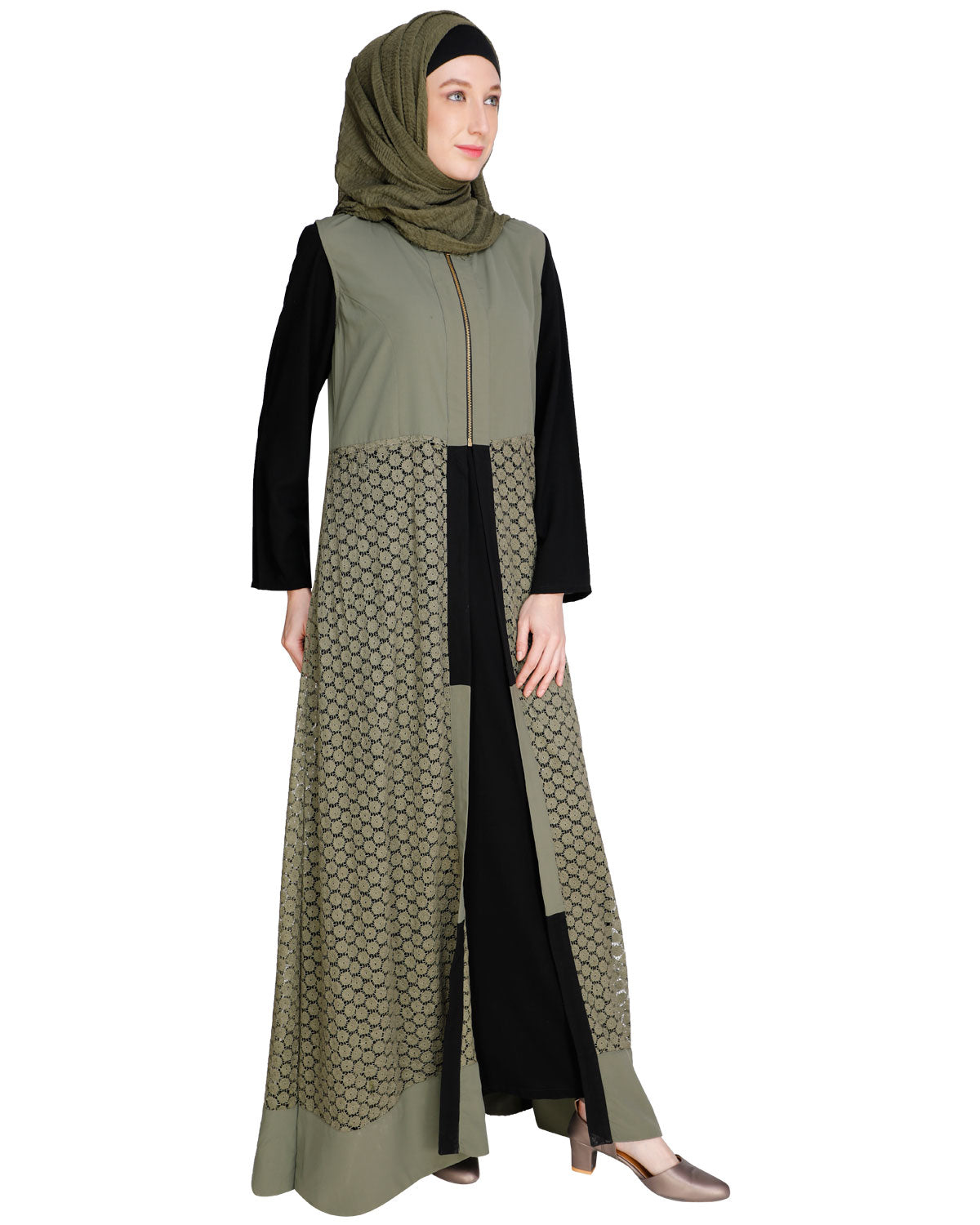 Lace Jacket Abaya Dead Mint