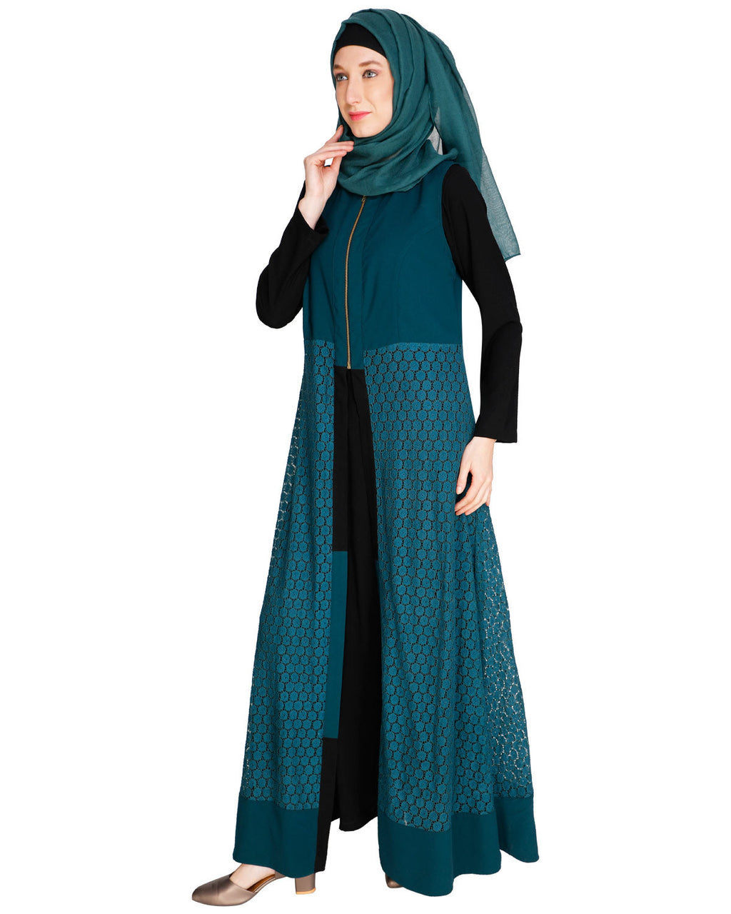 Lace Jacket Abaya Green