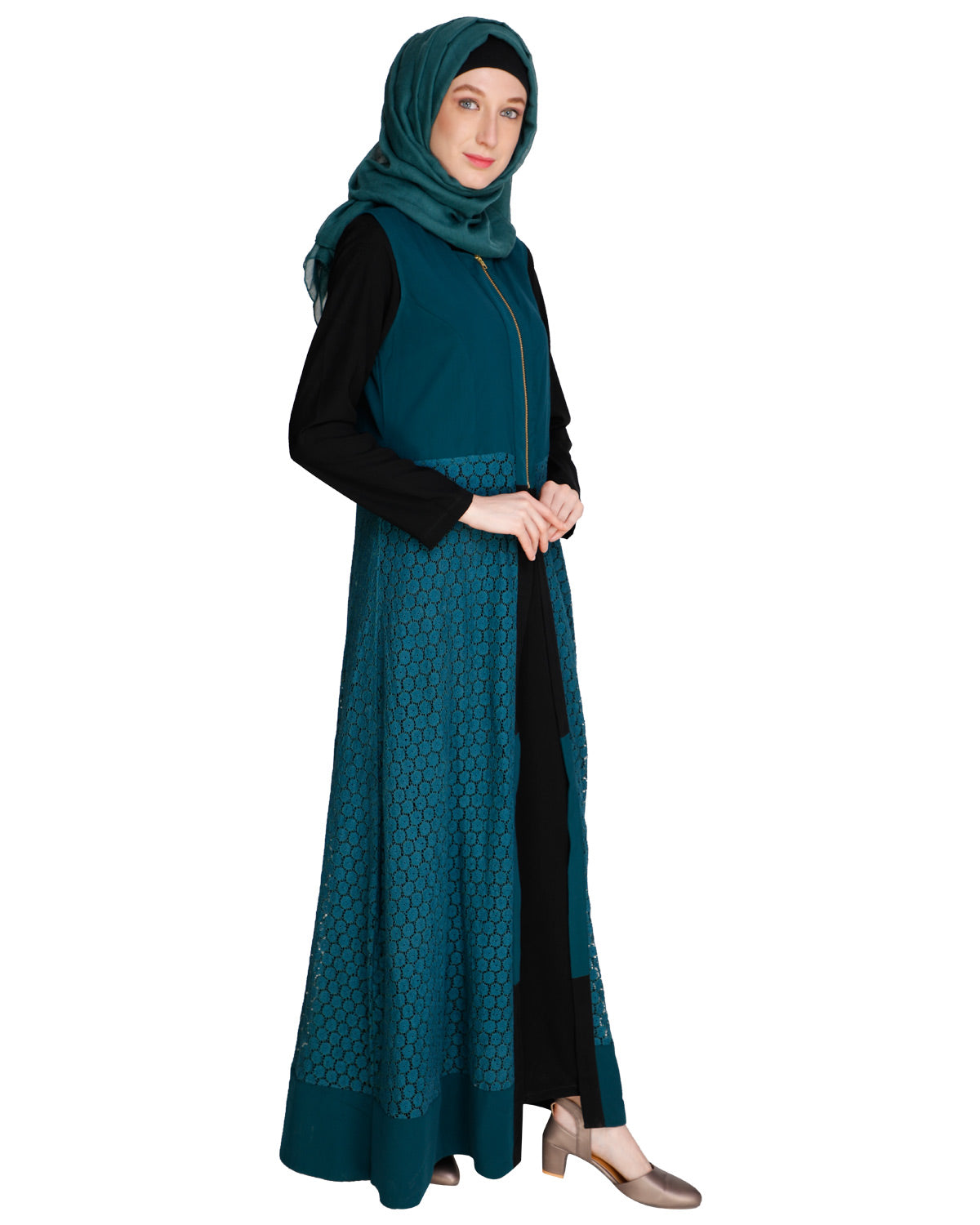 Lace Jacket Abaya Green