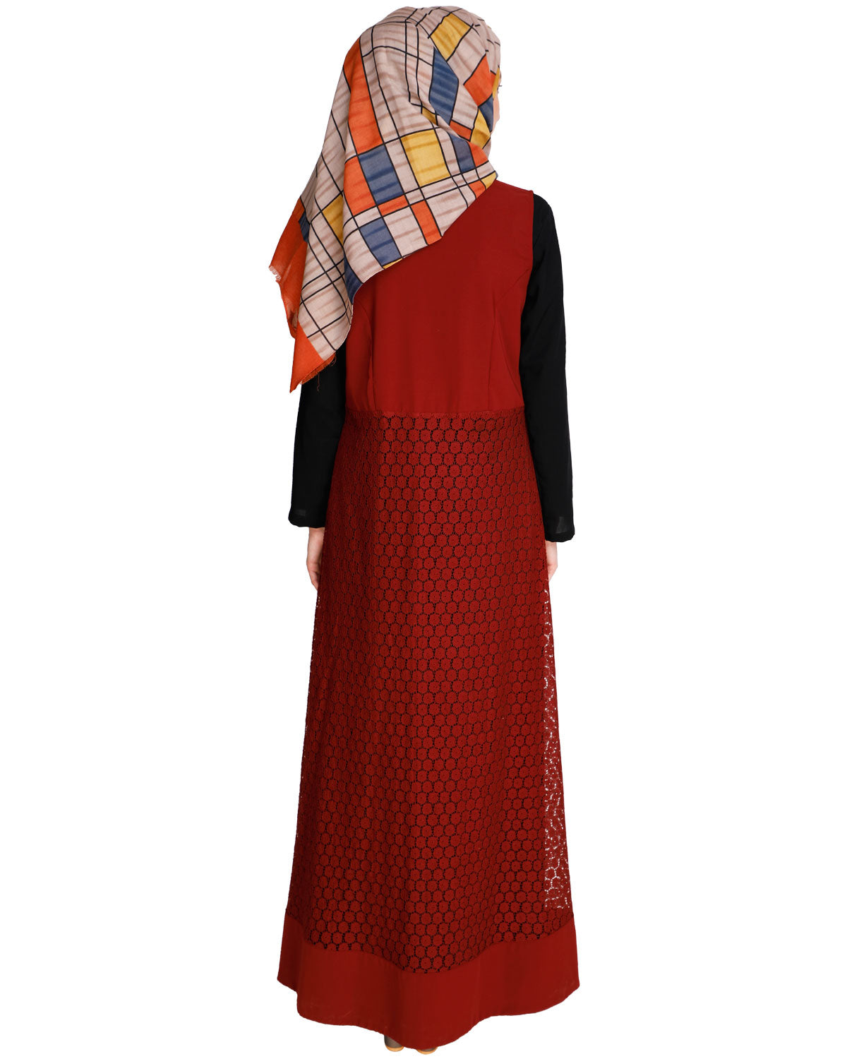 Lace Jacket Abaya Maroon