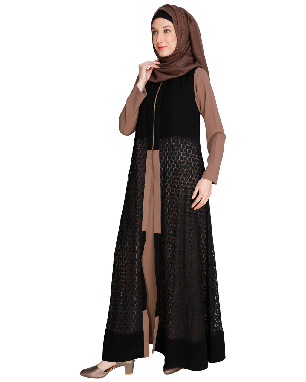 Lace Jacket Abaya Onion Pink