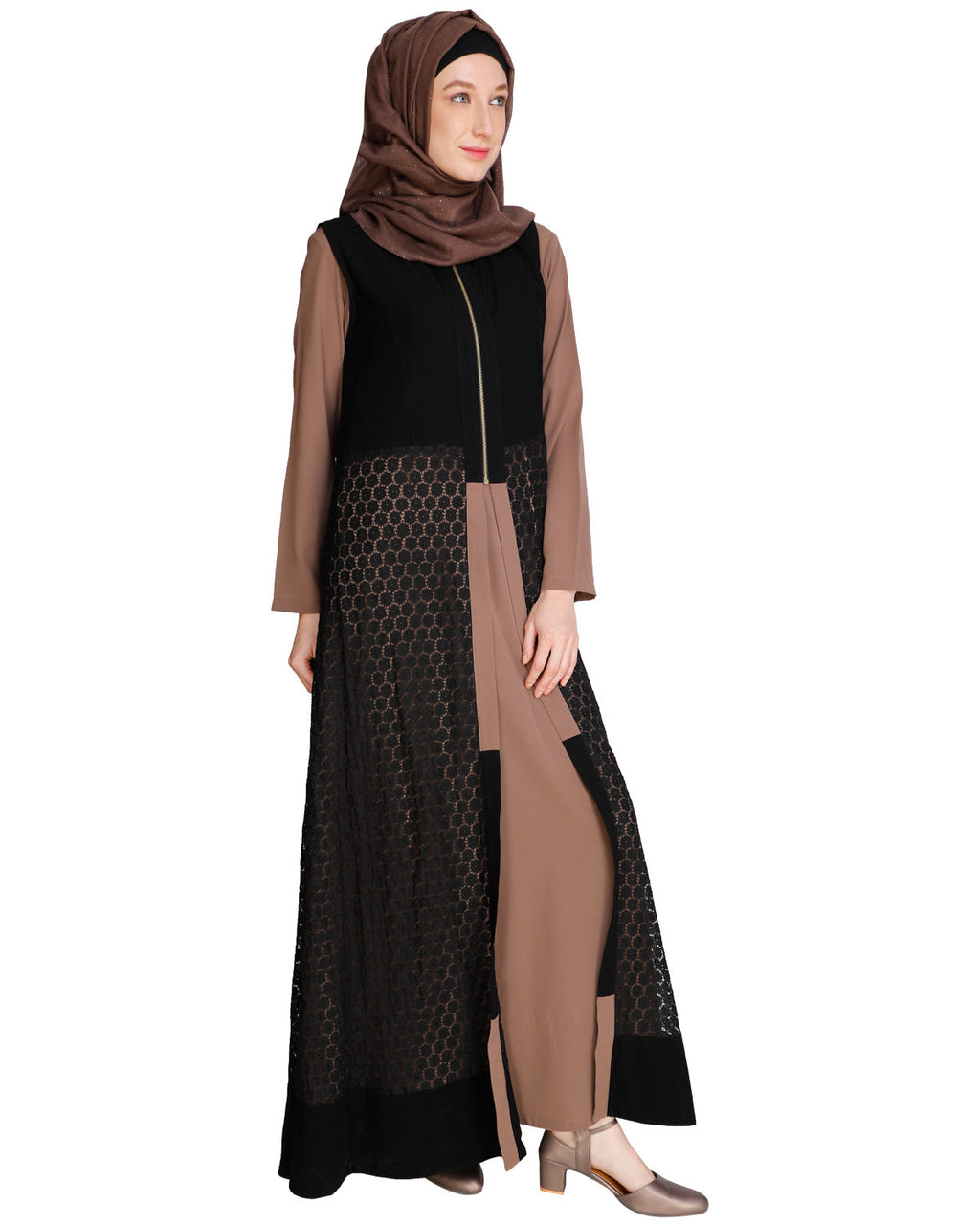 Lace Jacket Abaya Onion Pink