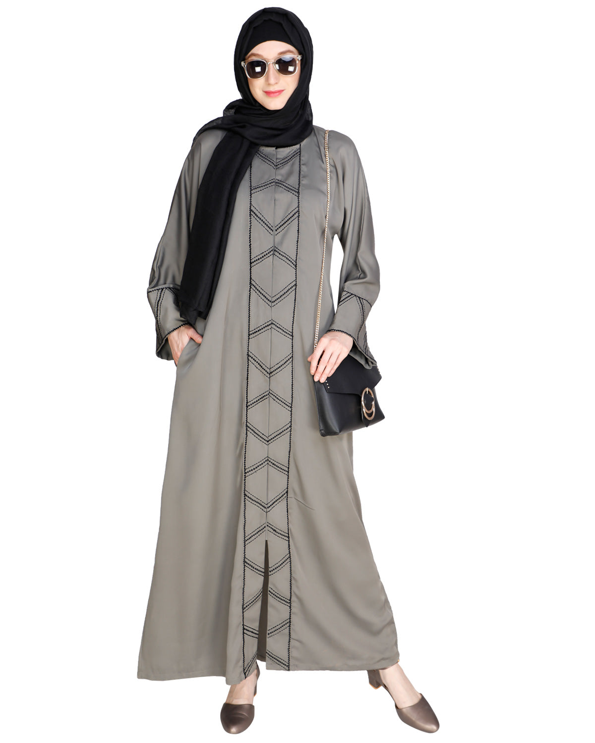 Classic Button down Abaya Grey
