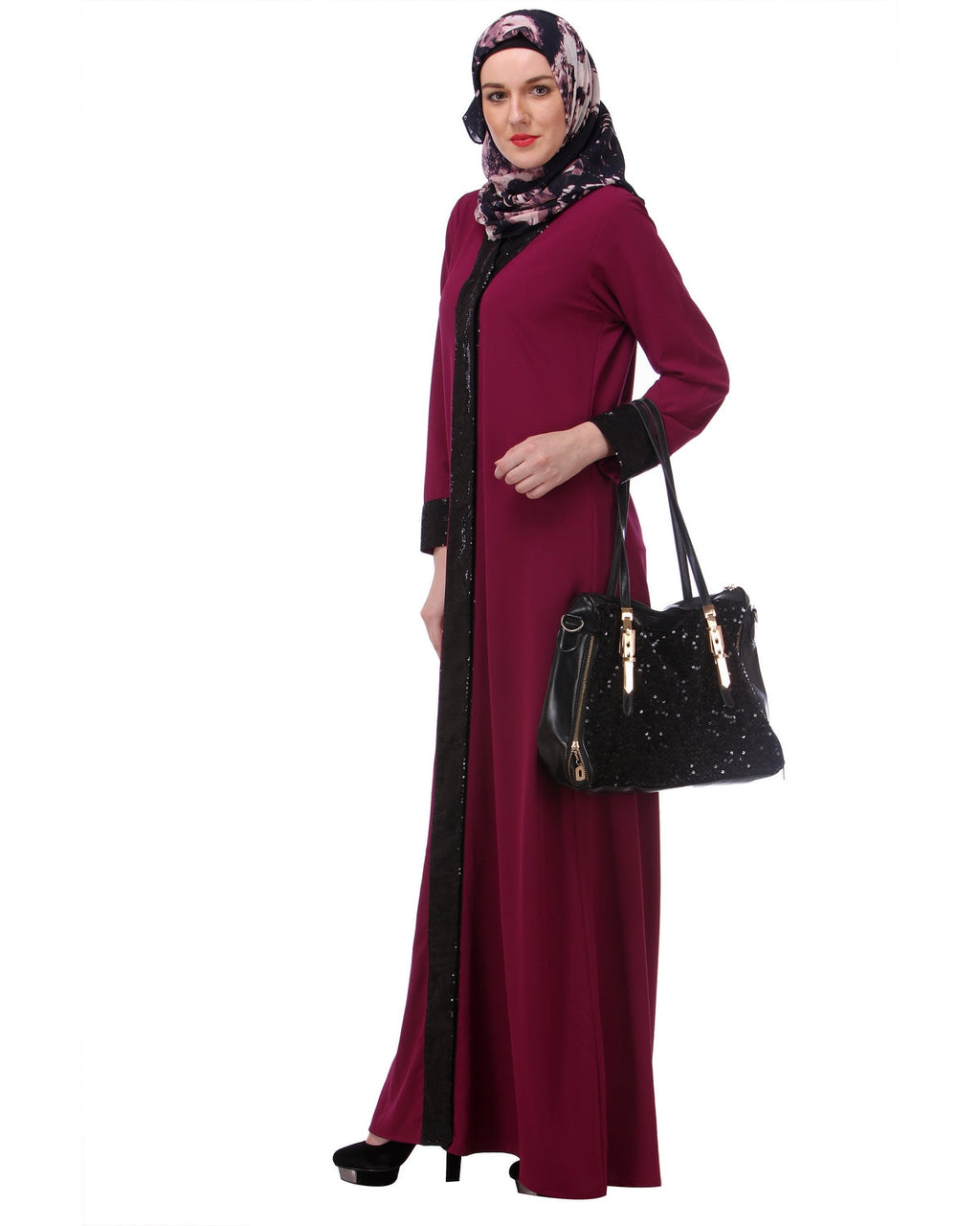 Falsa sequined Formal Abaya Pink S