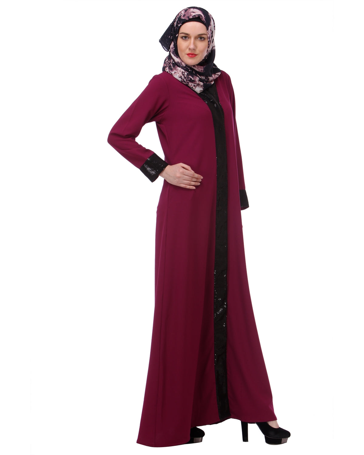 Falsa sequined Formal Abaya Pink S