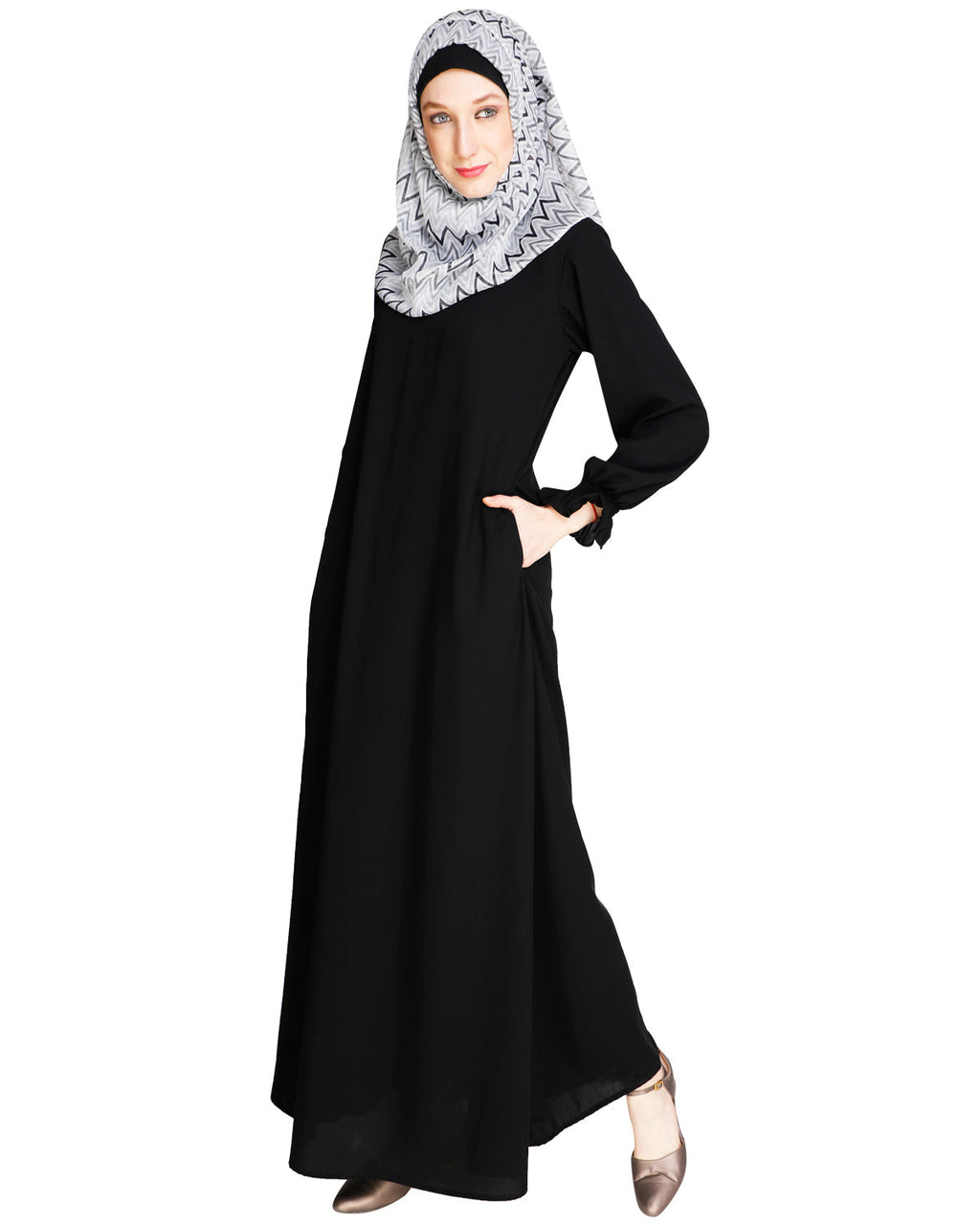 Gathered Sleeves Abaya Beige