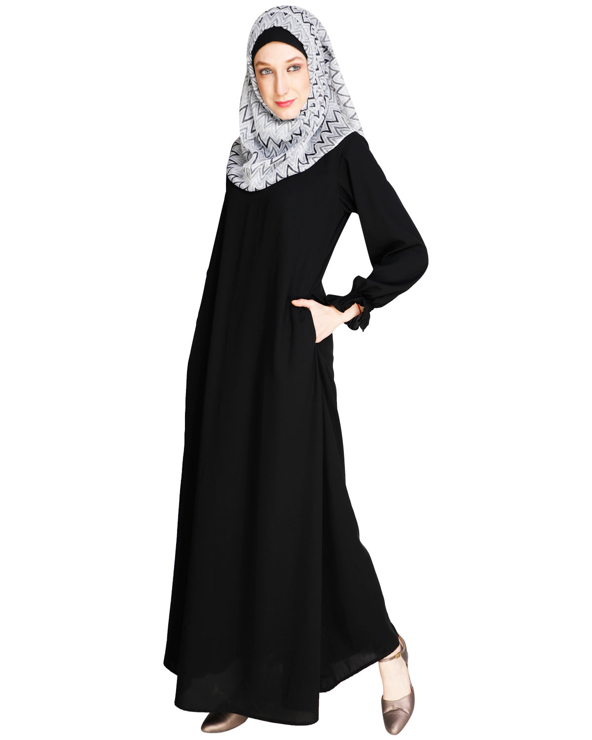 Gathered Sleeves Abaya Beige