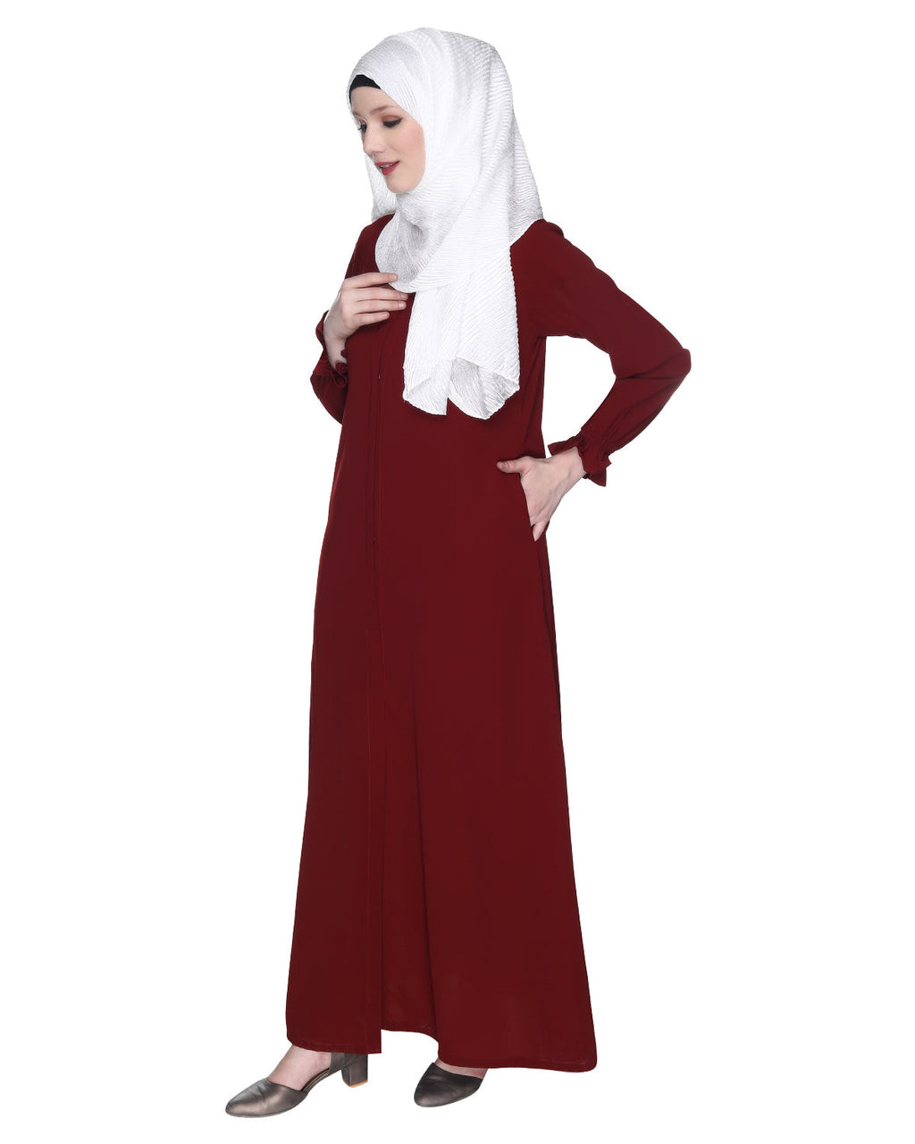 Gathered Sleeves Abaya Onion Pink