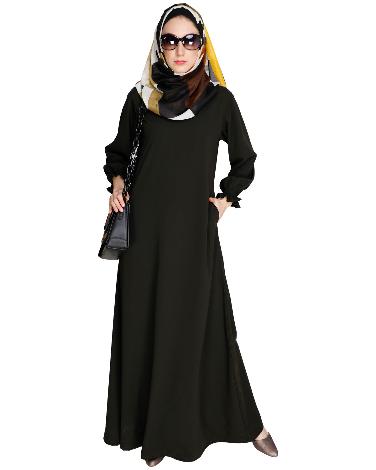 Gathered Sleeves Abaya Olive