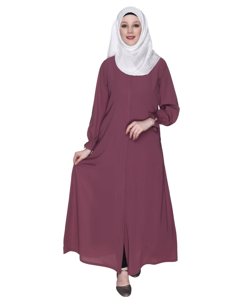 Gathered Sleeves Abaya Purple