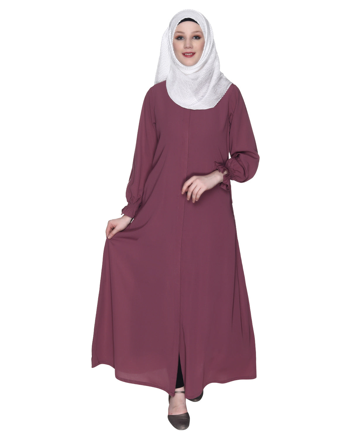 Gathered Sleeves Abaya Purple