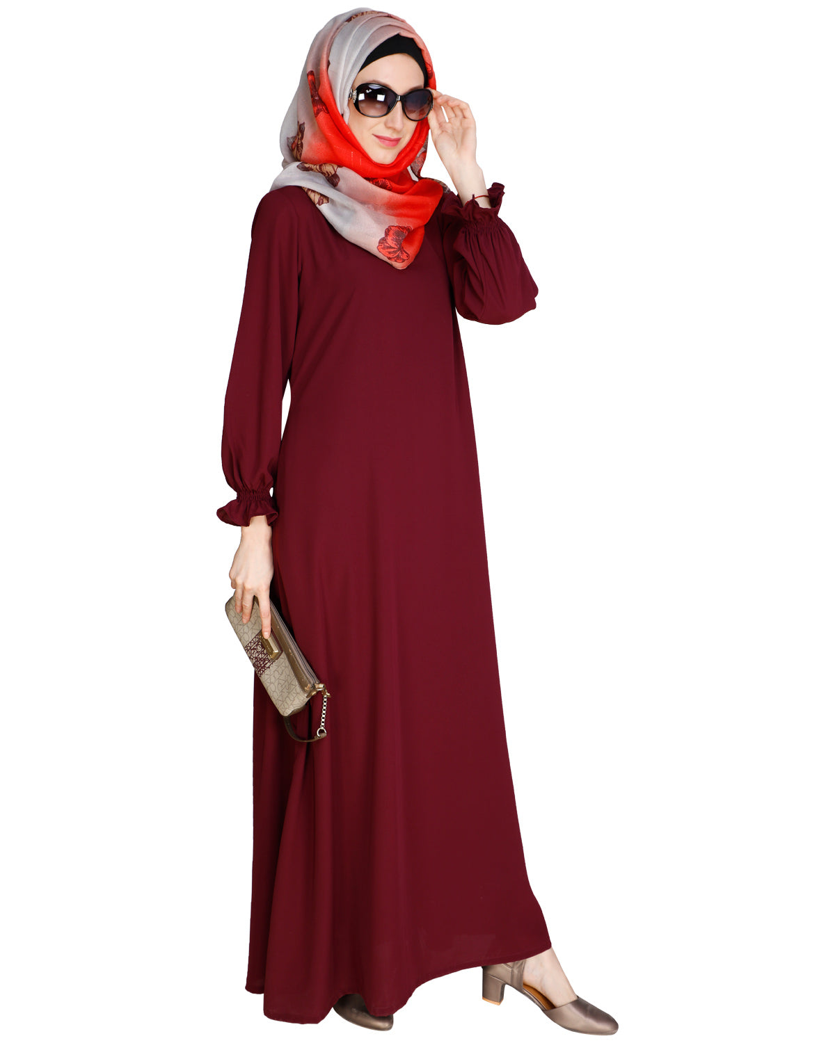 Gathered Sleeves Abaya Purple