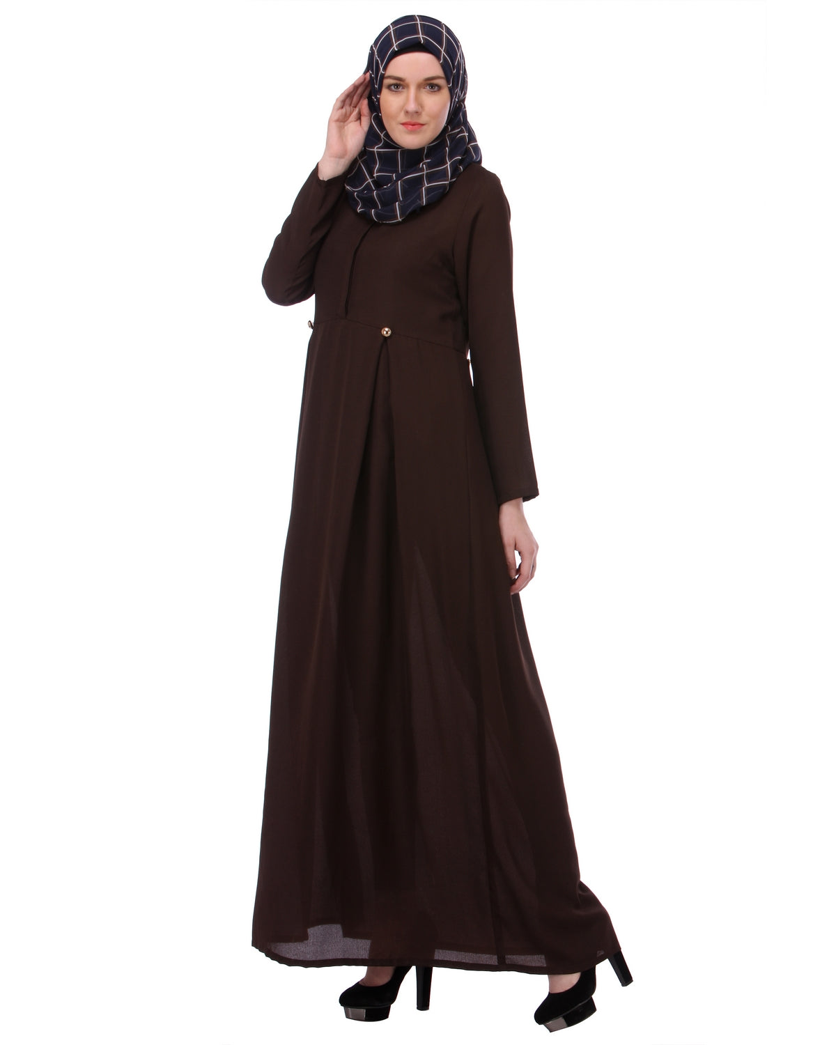 Flared Frock Style Abaya Brown