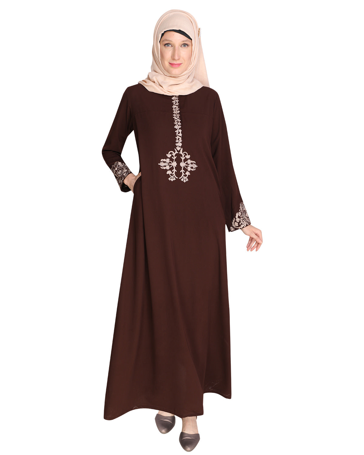 Persian Embroidered Abaya Brown