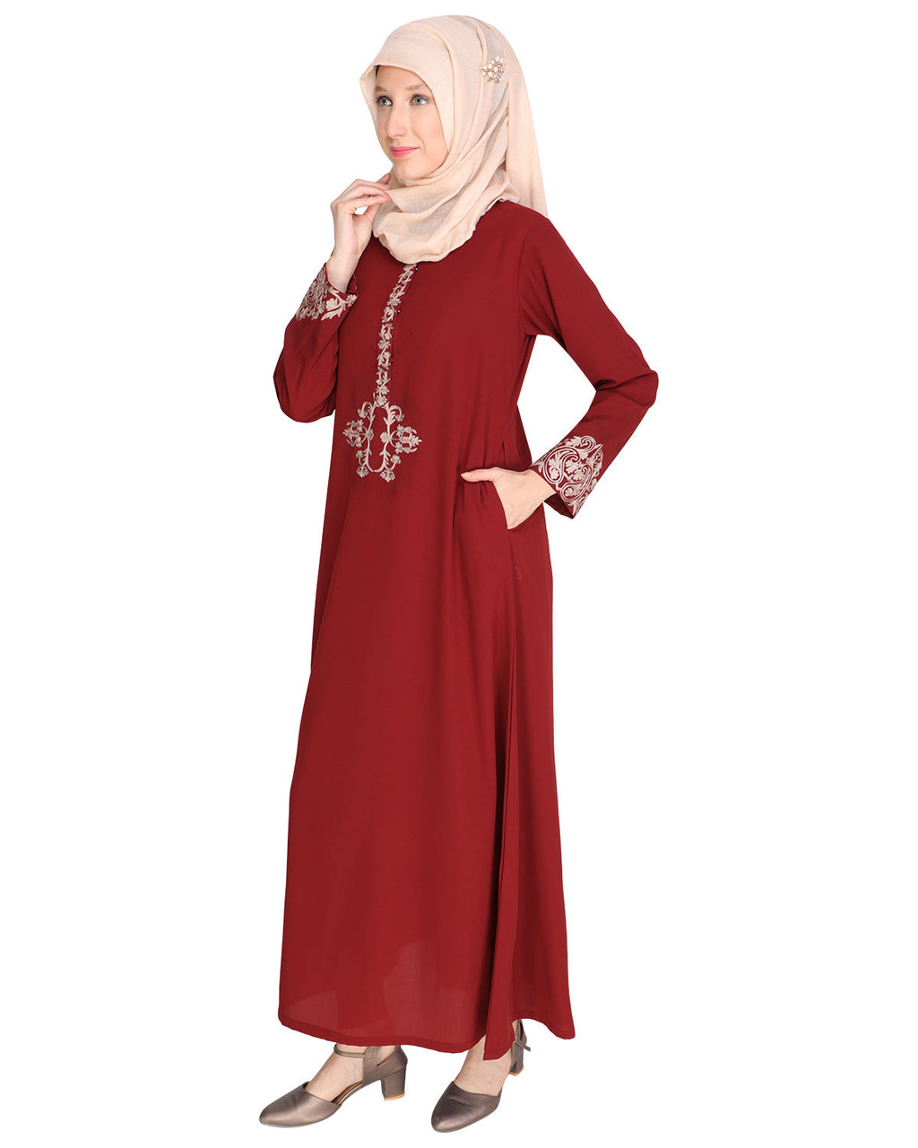 Persian Embroidered Abaya Maroon