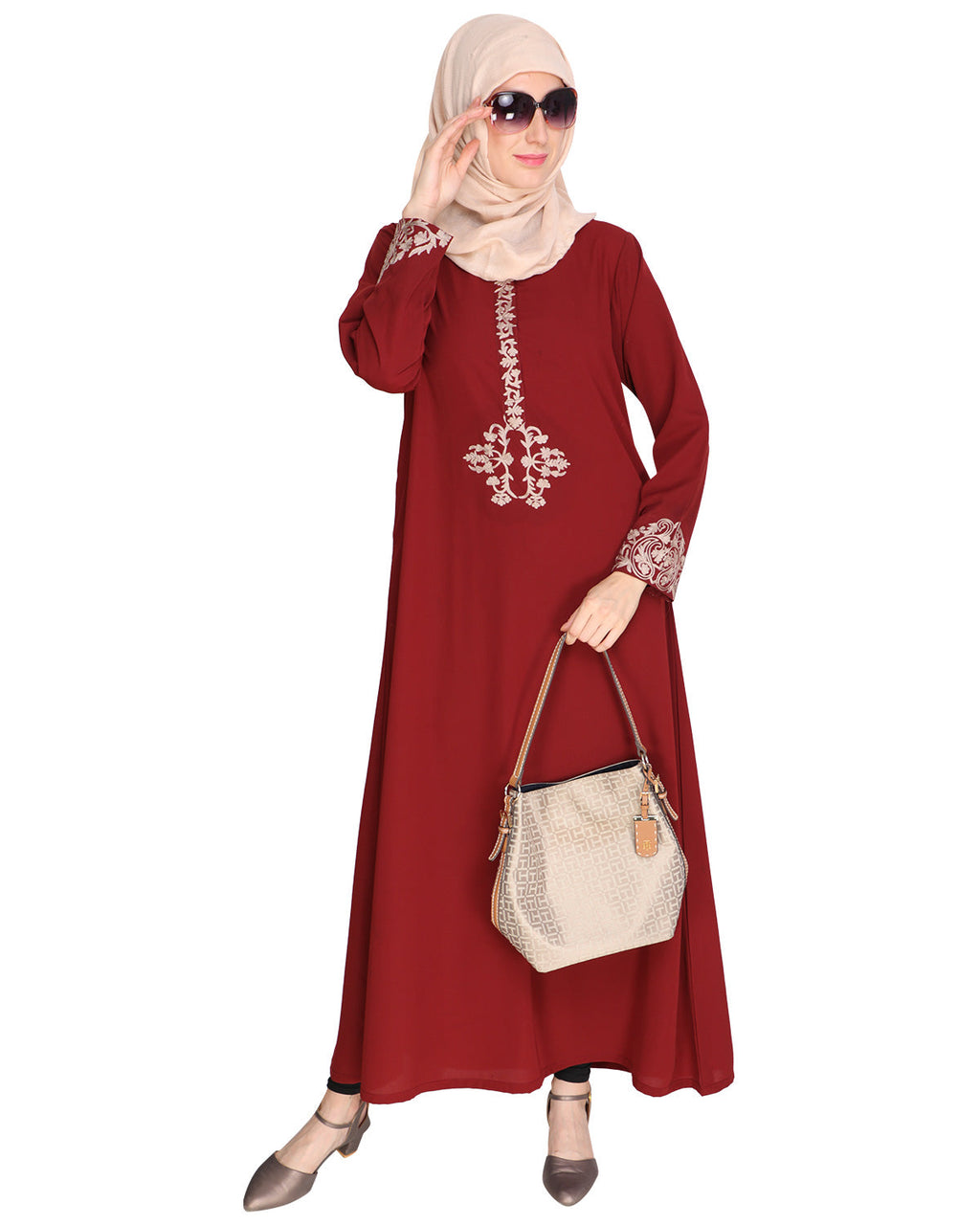 Persian Embroidered Abaya Maroon
