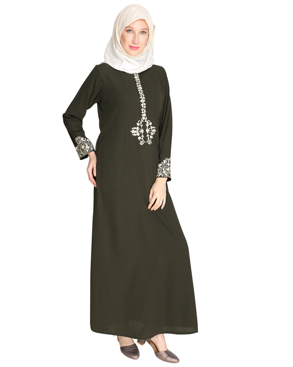Persian Embroidered Abaya OLIVE GREEN
