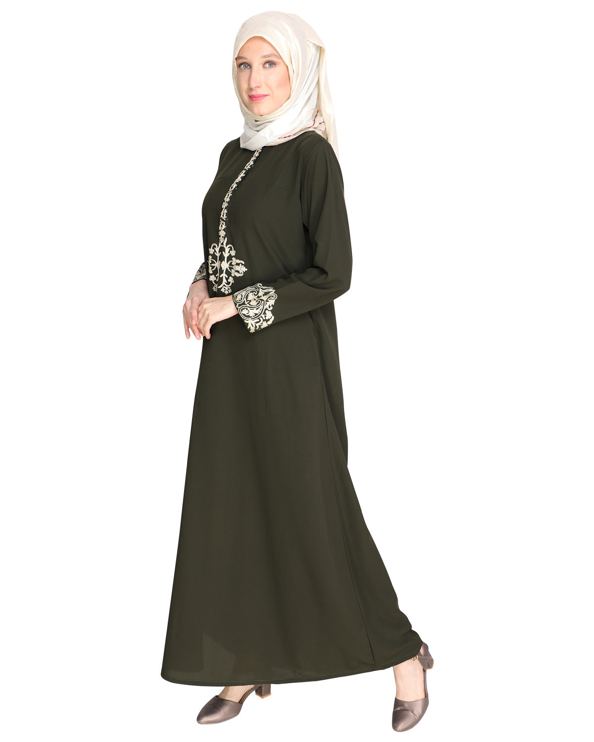 Persian Embroidered Abaya OLIVE GREEN