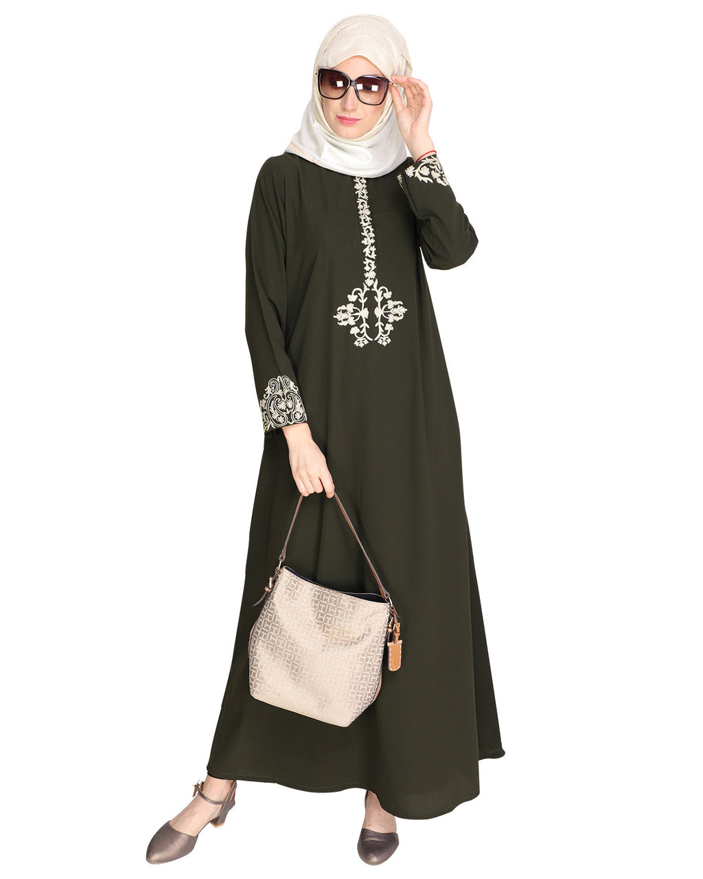Persian Embroidered Abaya OLIVE GREEN