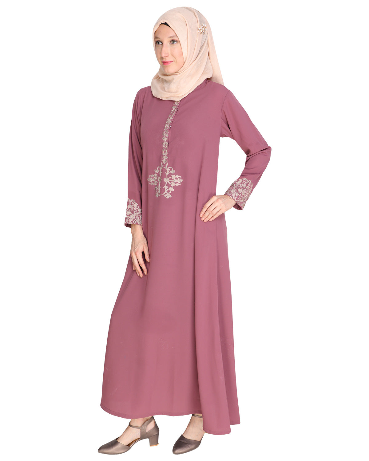 Persian Embroidered Abaya Onion Pink