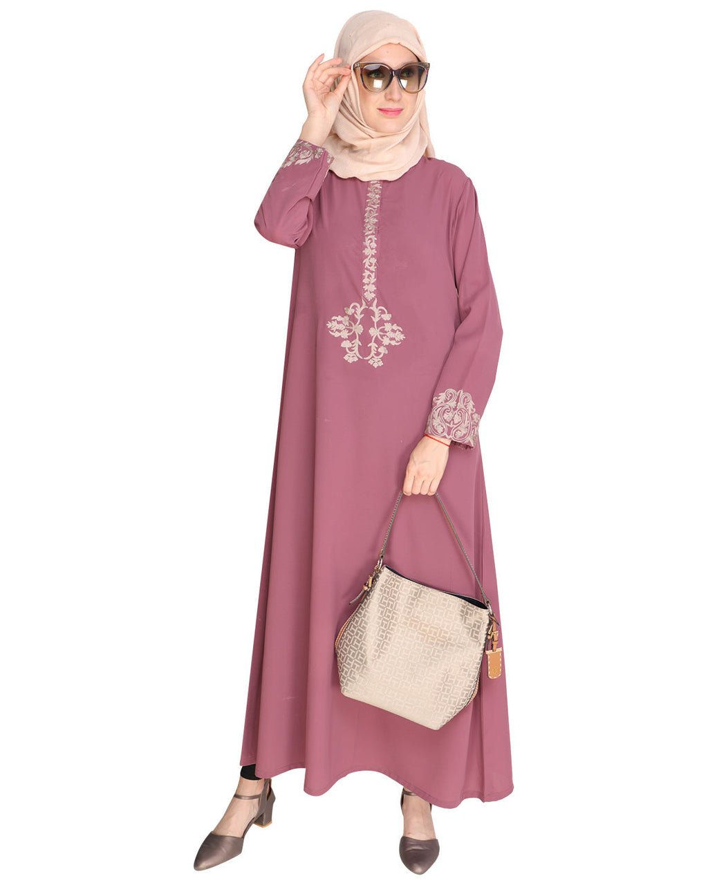 Persian Embroidered Abaya Onion Pink