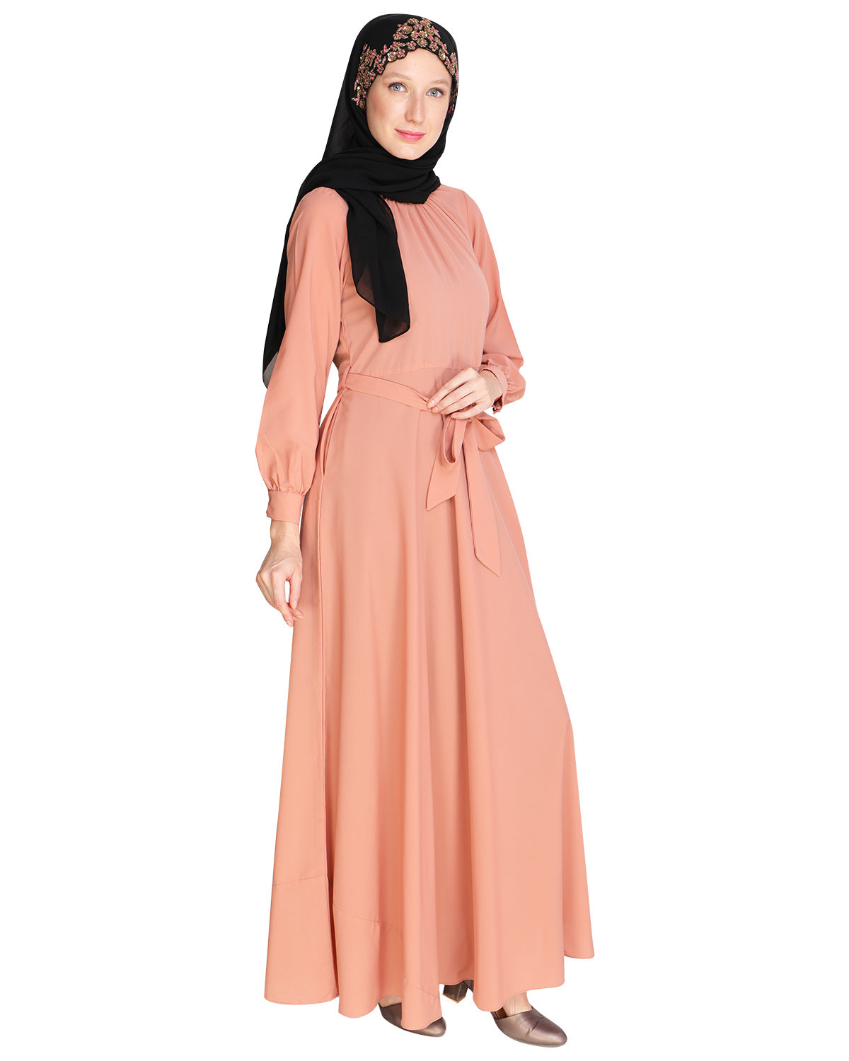 Gathered Neck Maxi Dress Maroon