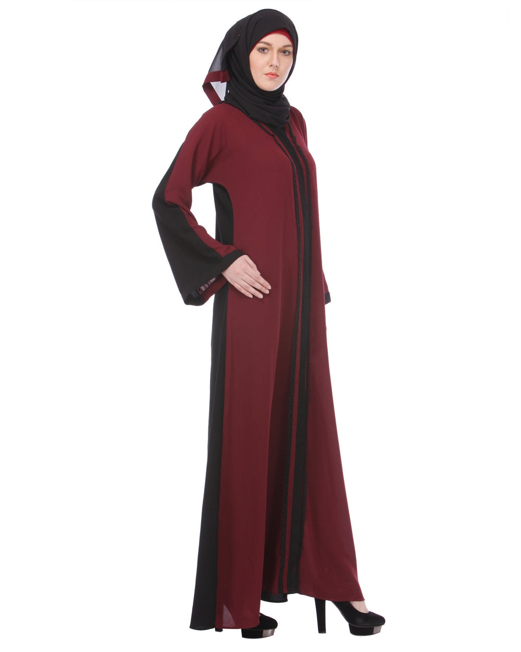 Casual Abaya Black & Maroon
