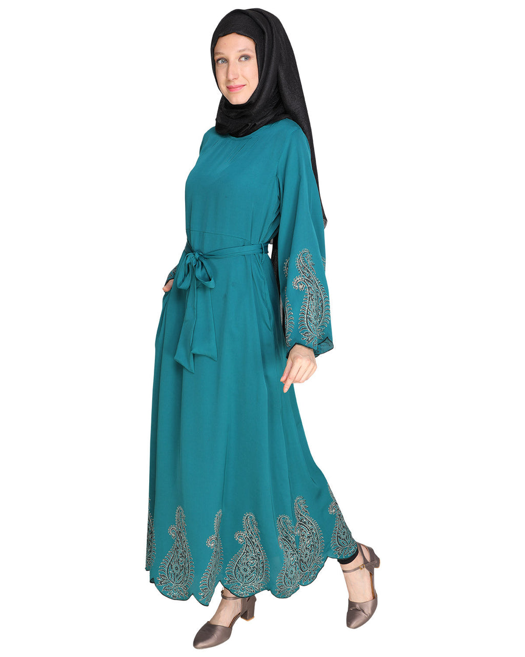 Block printed Abaya Teal Blue