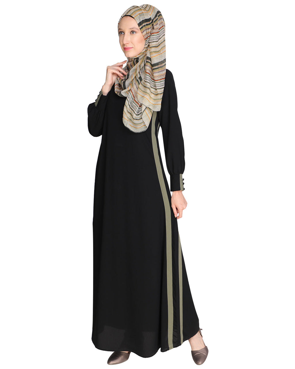 Black Side Detailed Abaya Black